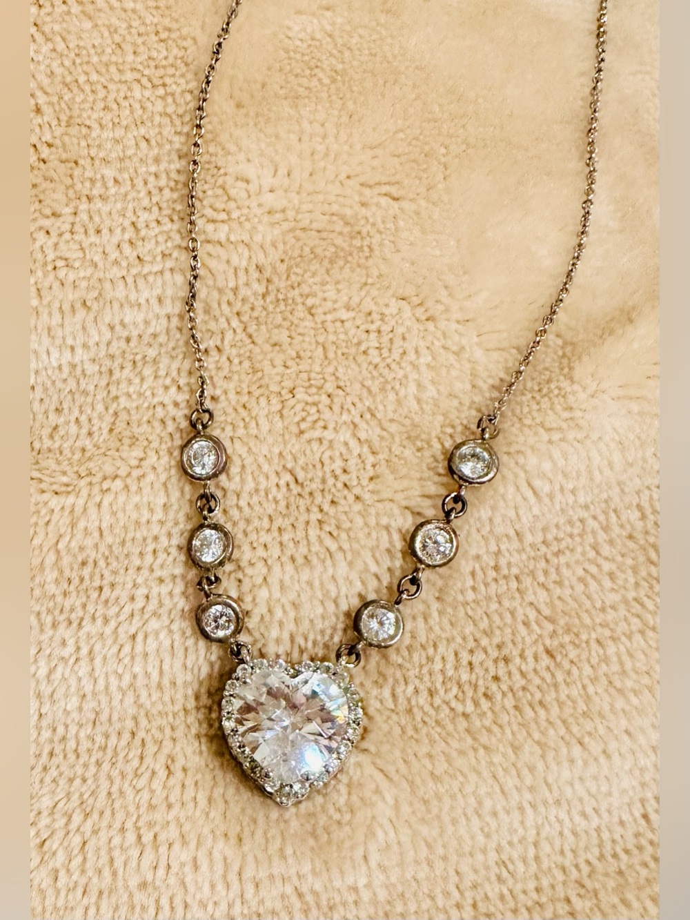 Heart Pendant Crystal Necklace - Silver Tone -16” with 2” extension